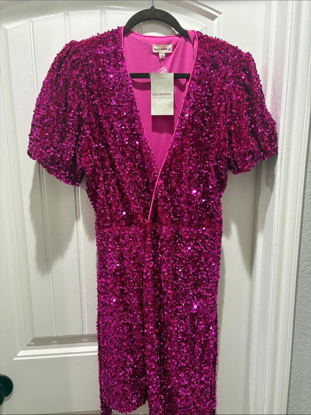 eesome Hot Pink Sequin V-Neck Dress